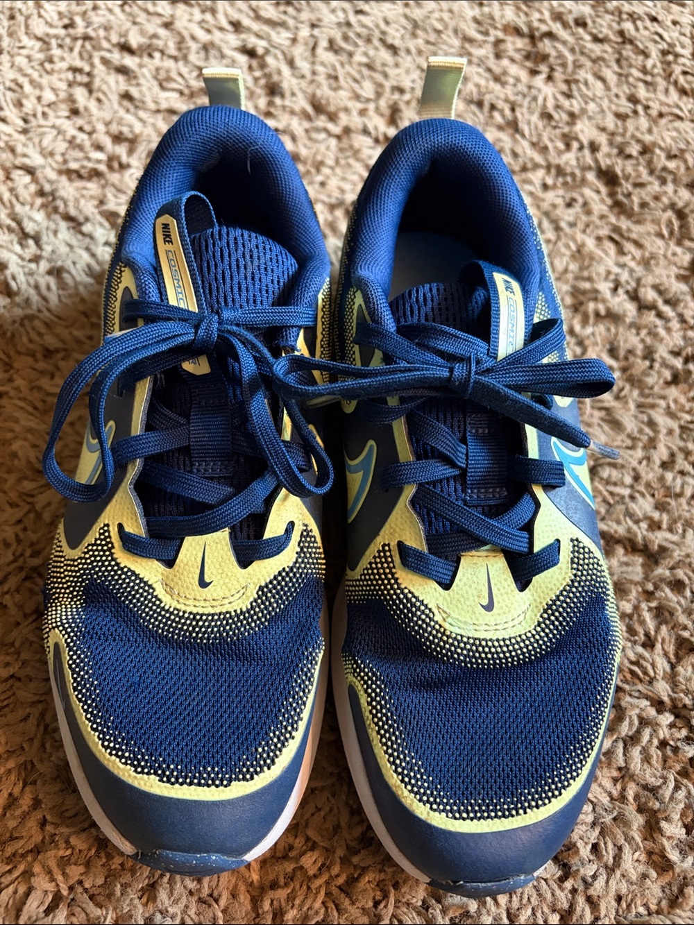 Nike Kids Navy and Yellow Mesh Lace-Up Sneakers